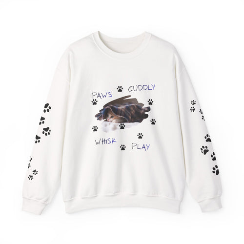 'Paws Cuddly Whisk Play' Crewneck Sweatshirt with Paw‑Print Sleeves