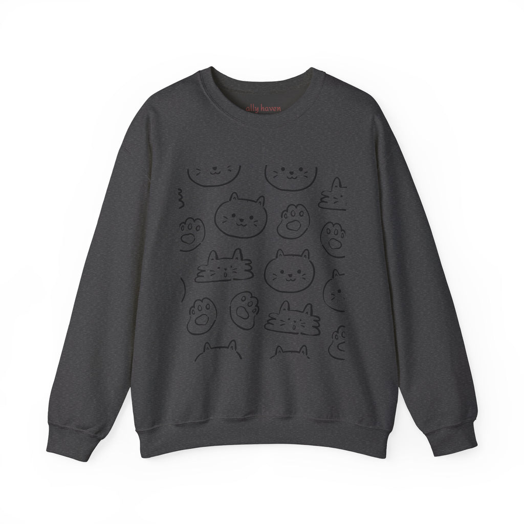 Cozy Cat Grid Crewneck Sweatshirt — 'meow meow meow meow'