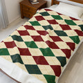 Argyle Velveteen Plush Blanket — Cozy Berry & Forest Throw