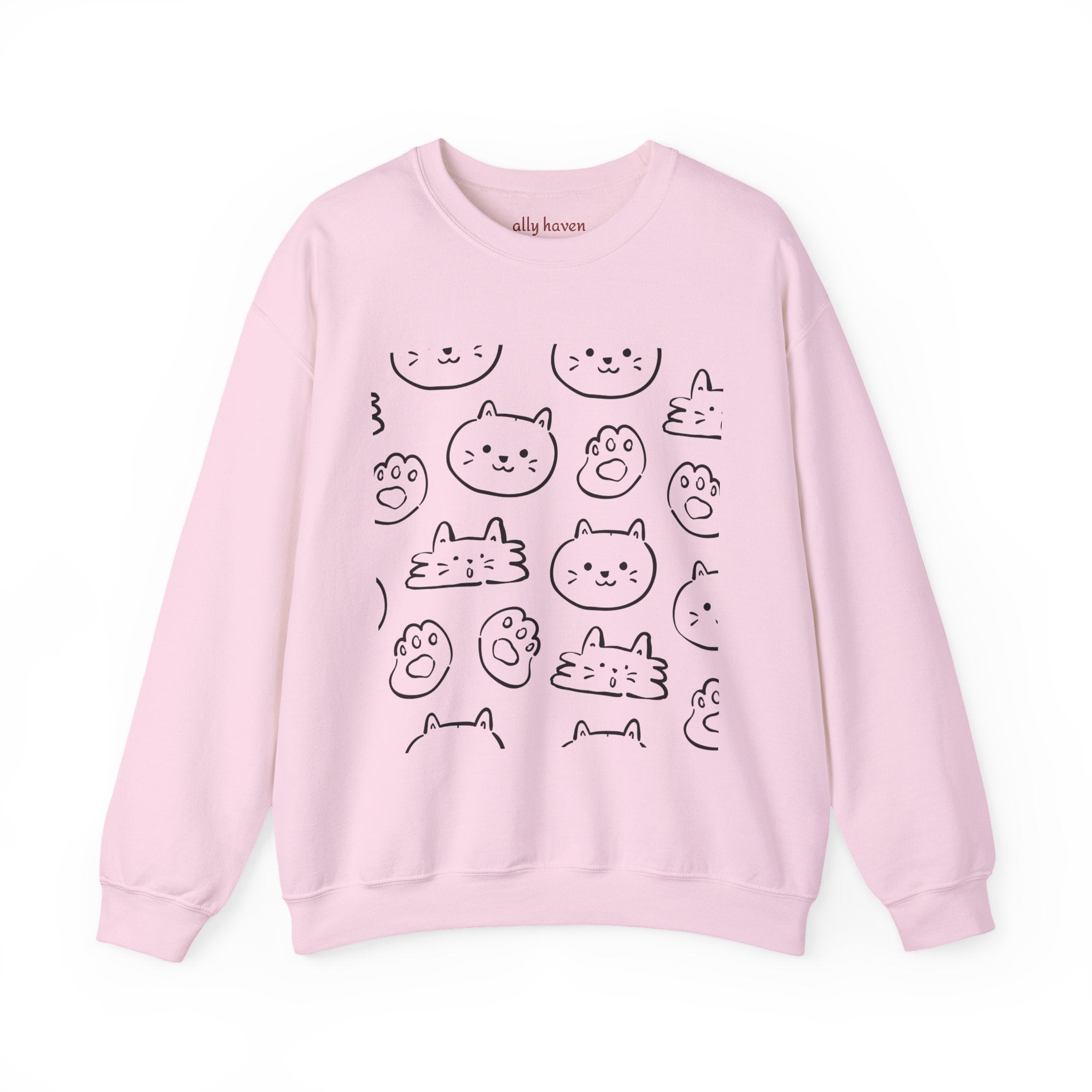 Cozy Cat Grid Crewneck Sweatshirt — 'meow meow meow meow'