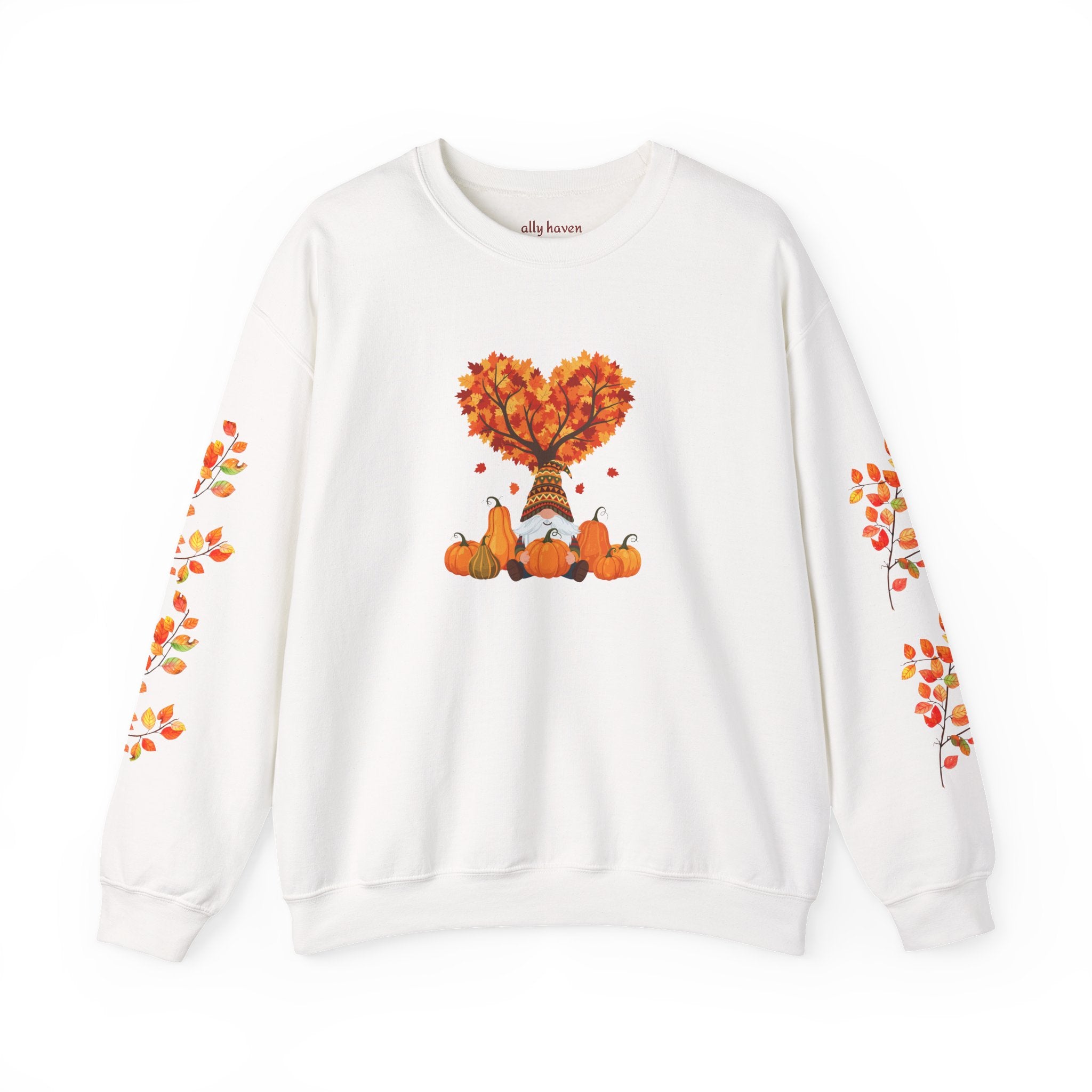 Autumn Heart Pumpkin Sweatshirt — Fall Leaves Crewneck