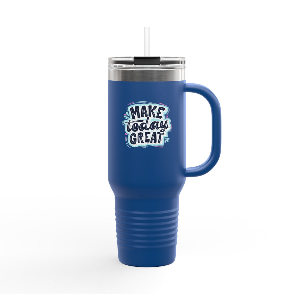 40oz Insulated Travel Mug — "Make Today Great" Double-Wall Tumbler with Handle & Leak‑Proof Lid
