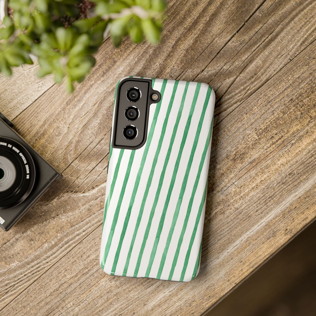 Green Hand-Painted Stripe Phone Case