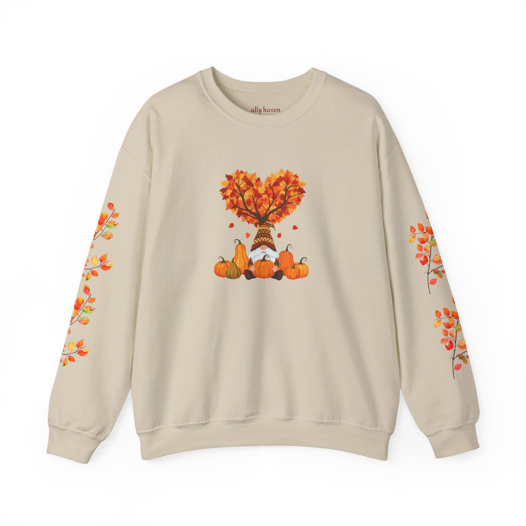 Autumn Heart Pumpkin Sweatshirt — Fall Leaves Crewneck