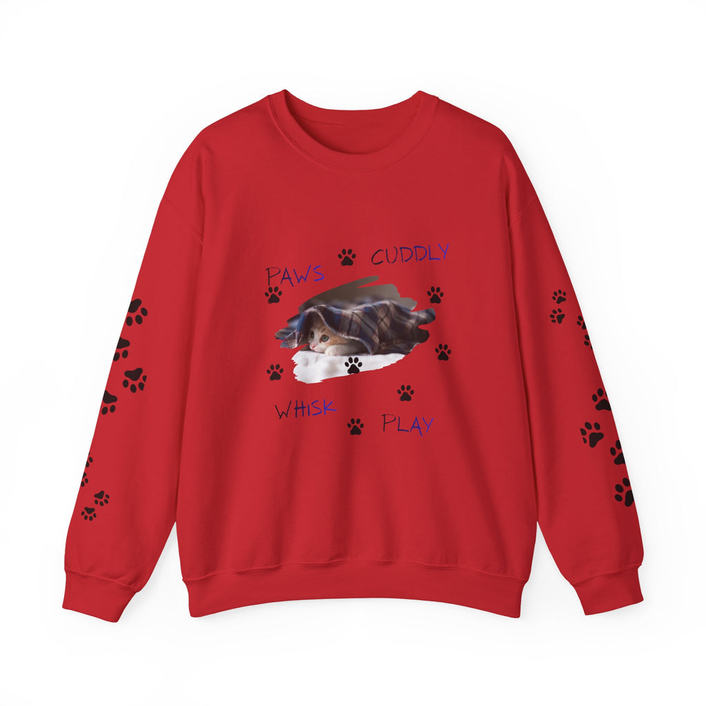 'Paws Cuddly Whisk Play' Crewneck Sweatshirt with Paw‑Print Sleeves