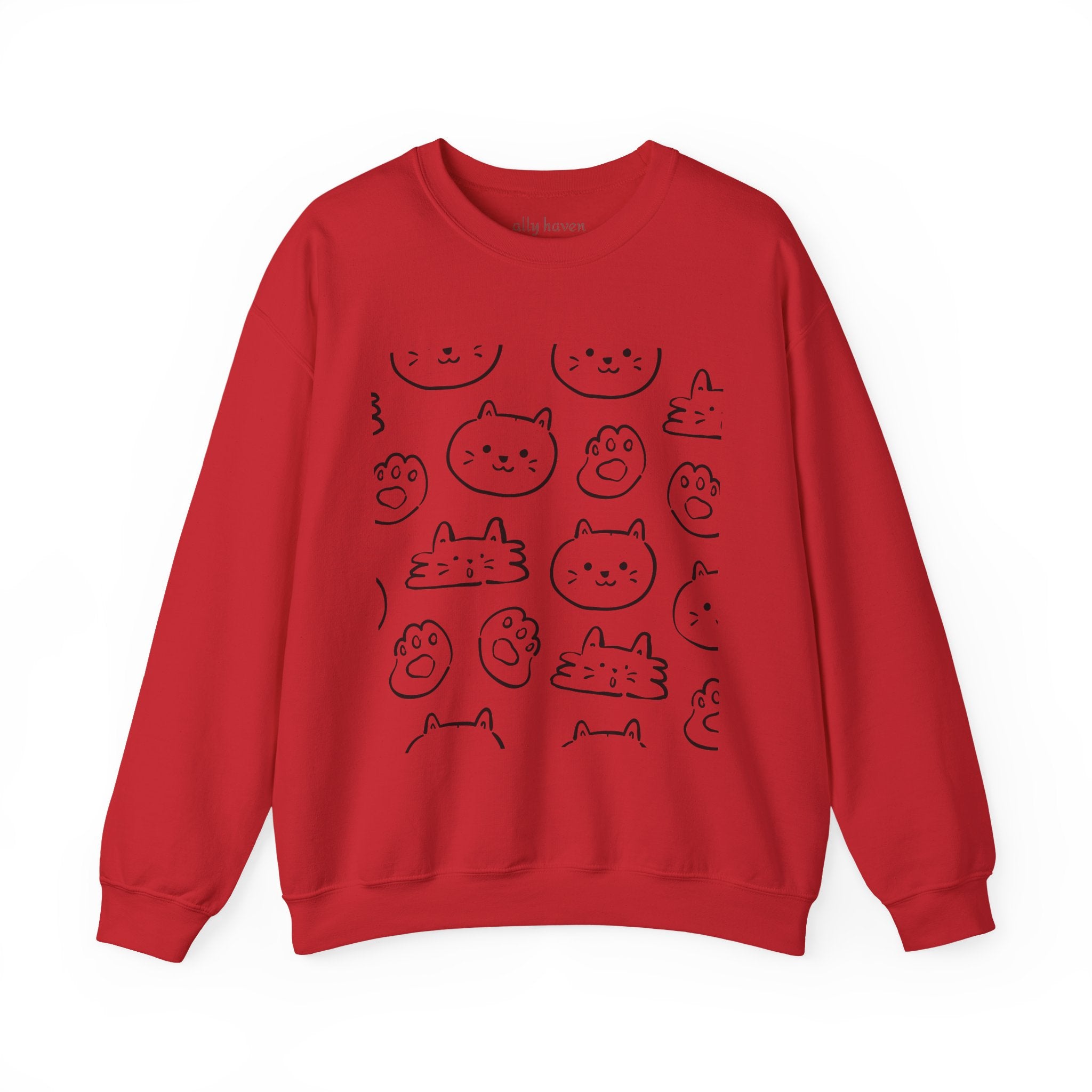 Cozy Cat Grid Crewneck Sweatshirt — 'meow meow meow meow'