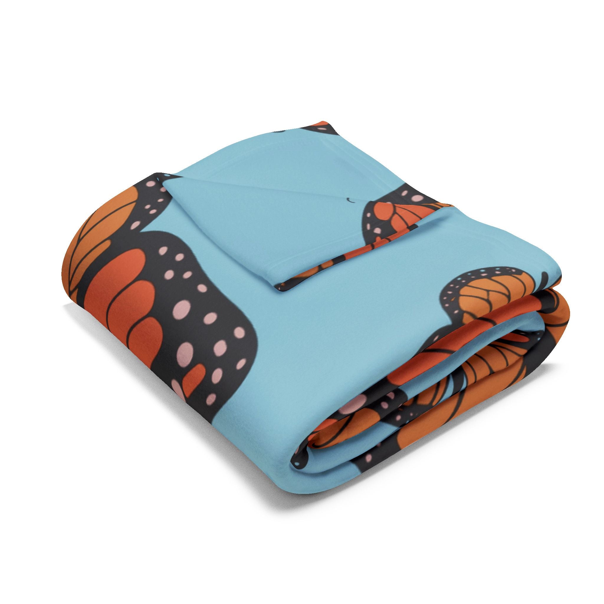 Monarch Meadow Fleece Blanket — Cozy Blue Throw with Orange Butterflies