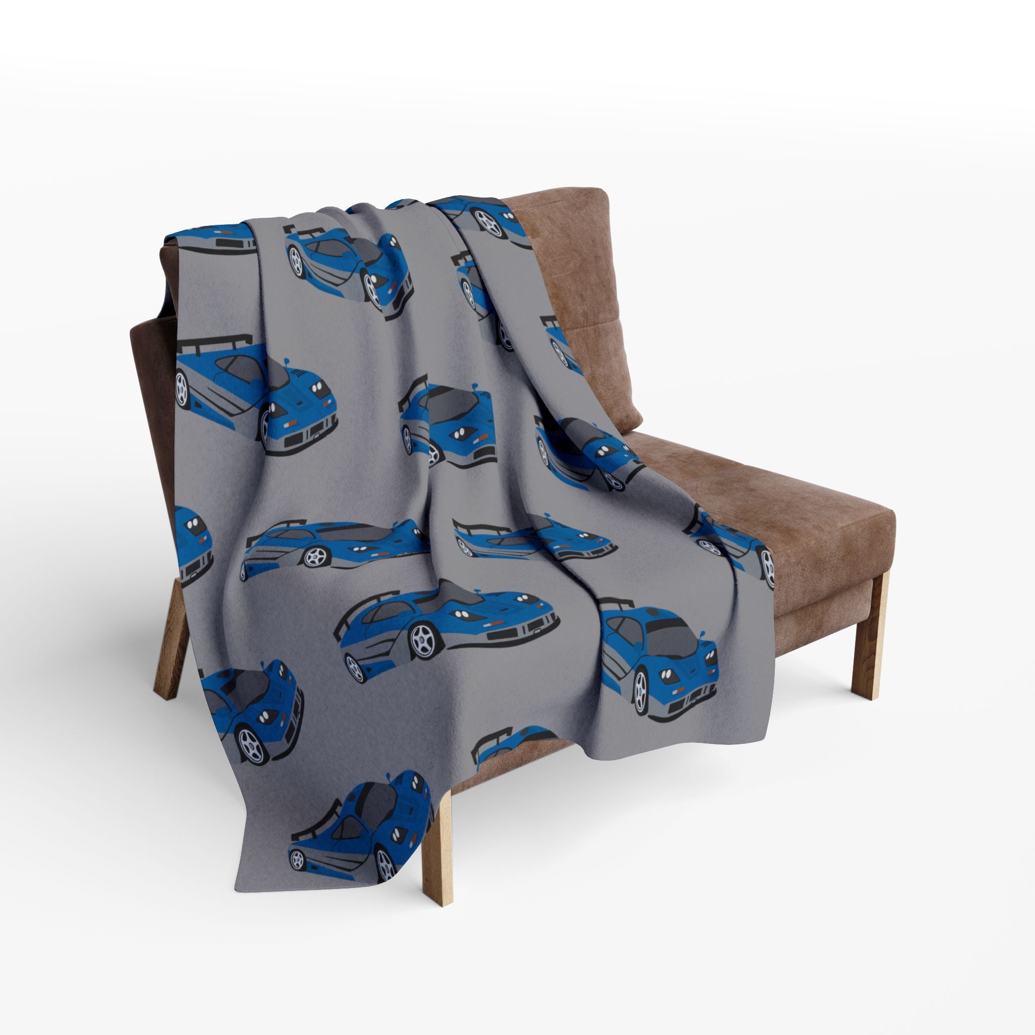 Vintage Blue Sports Cars Fleece Blanket — Retro Car Throw for Auto Enthusiasts