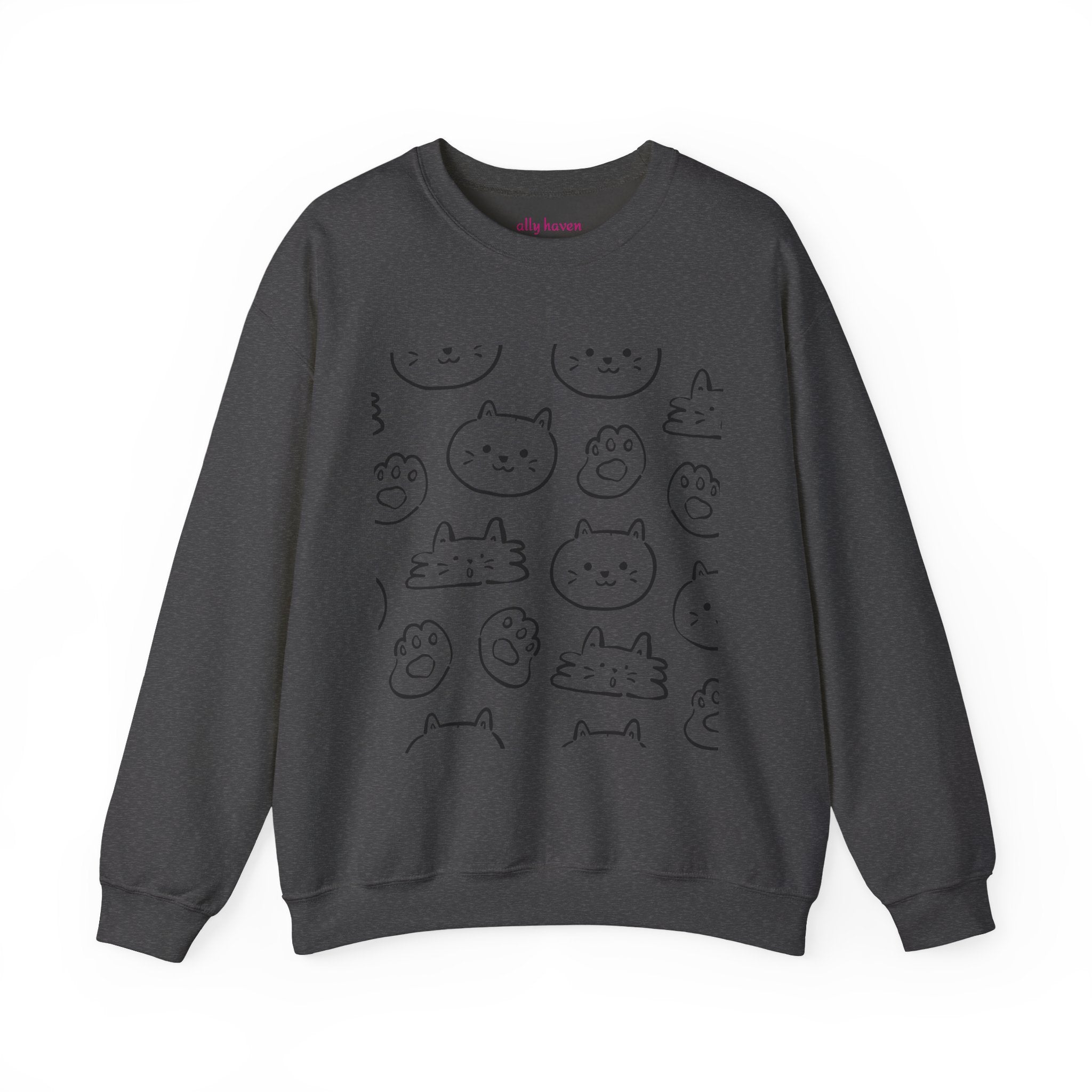 Cozy Cat Grid Crewneck Sweatshirt — 'meow meow meow meow'