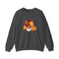 Fall Cozy Crewneck Sweatshirt — Pumpkin Latte, Scarf & Leaf Sleeve Design