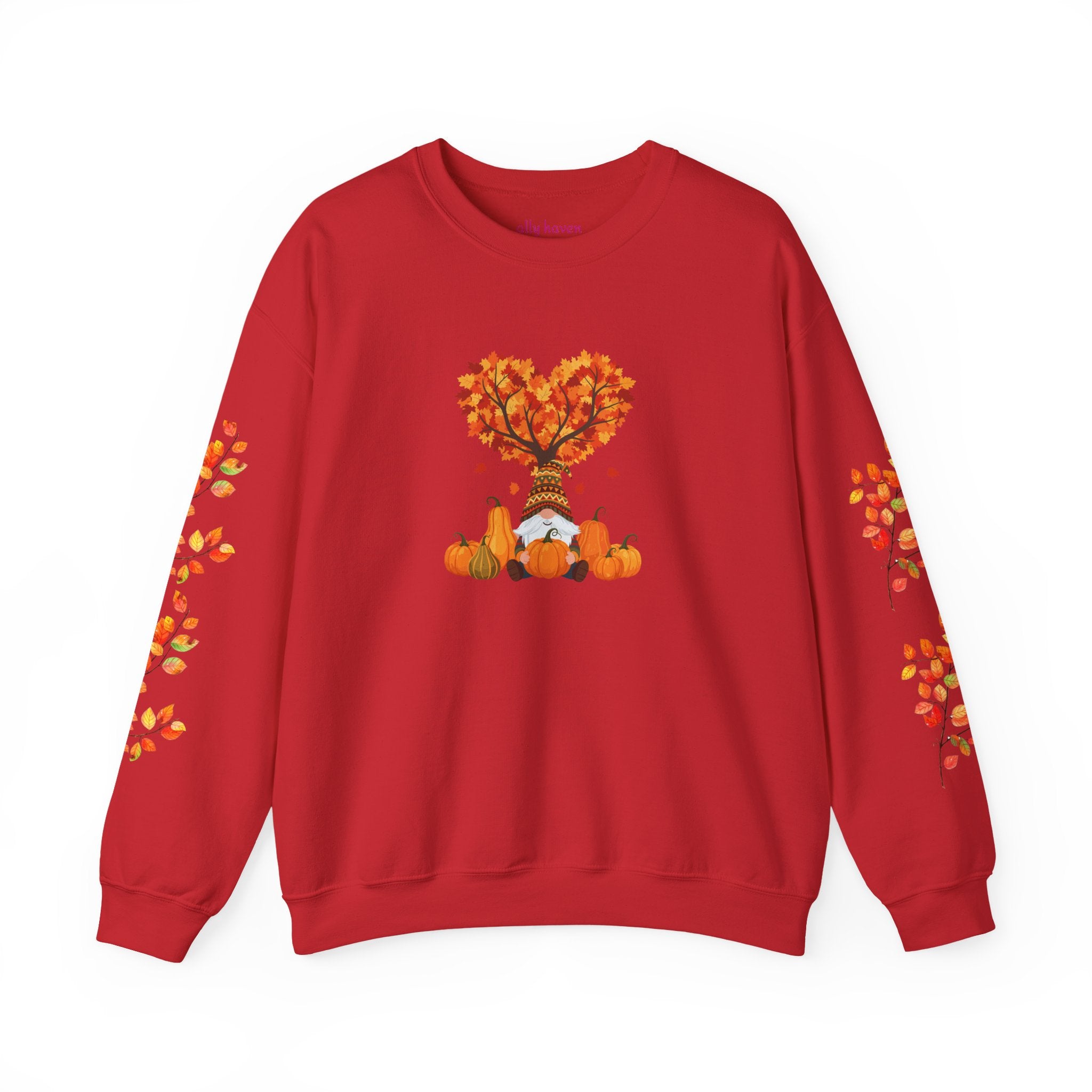 Autumn Heart Pumpkin Sweatshirt — Fall Leaves Crewneck