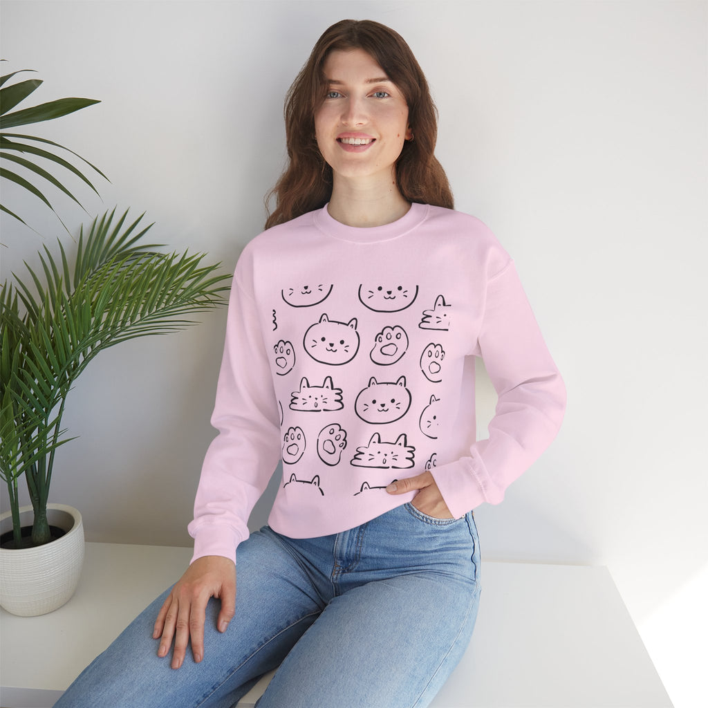 Cozy Cat Grid Crewneck Sweatshirt — 'meow meow meow meow'