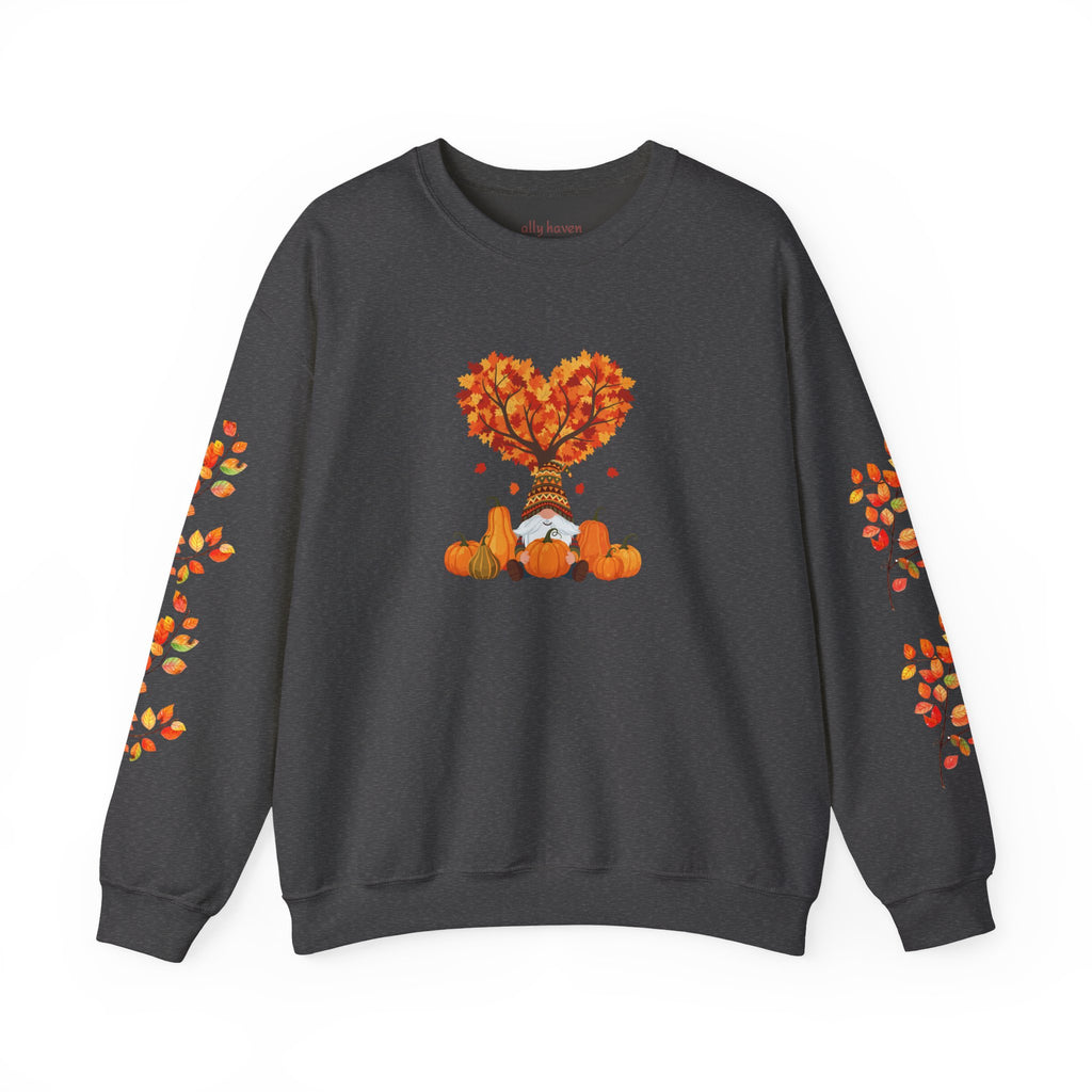 Autumn Heart Pumpkin Sweatshirt — Fall Leaves Crewneck