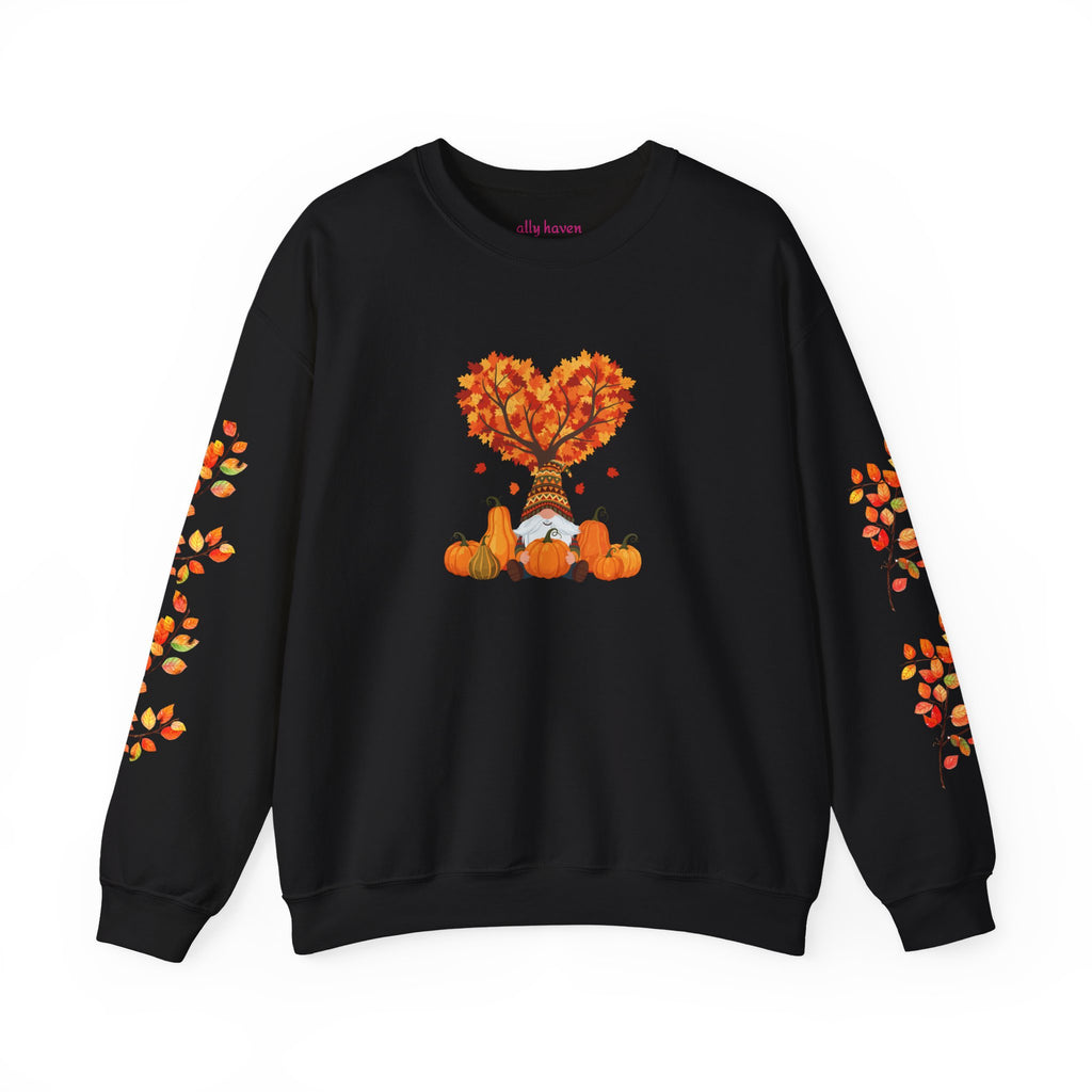 Autumn Heart Pumpkin Sweatshirt — Fall Leaves Crewneck