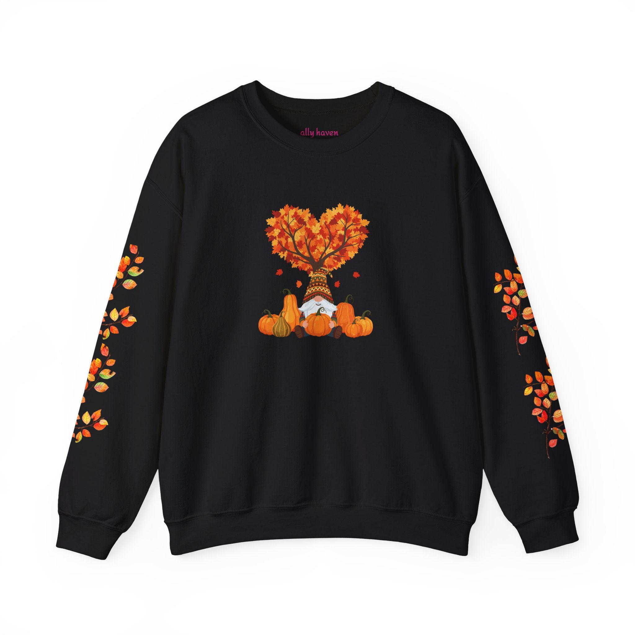 Autumn Heart Pumpkin Sweatshirt — Fall Leaves Crewneck