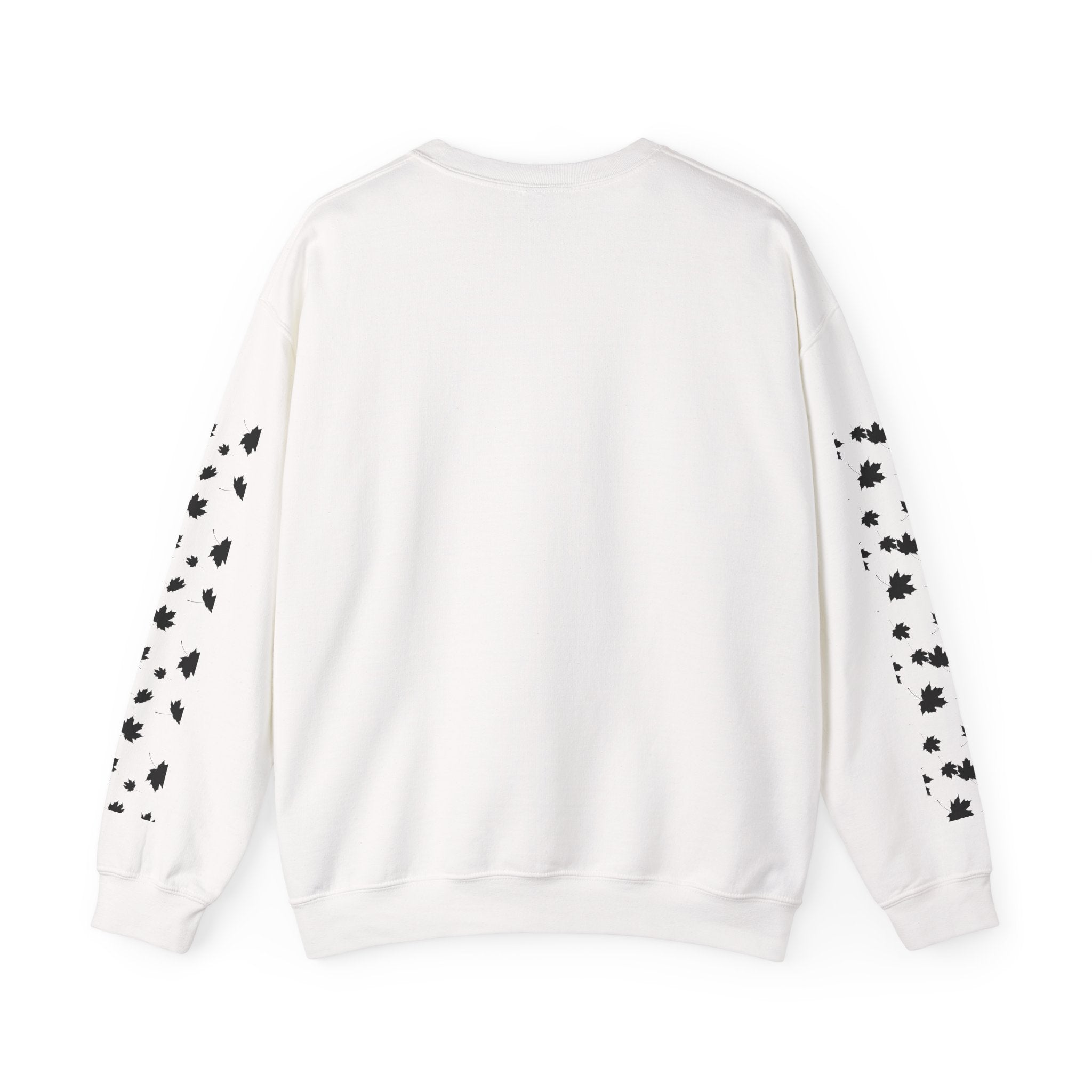 Fall Cozy Crewneck Sweatshirt — Pumpkin Latte, Scarf & Leaf Sleeve Design