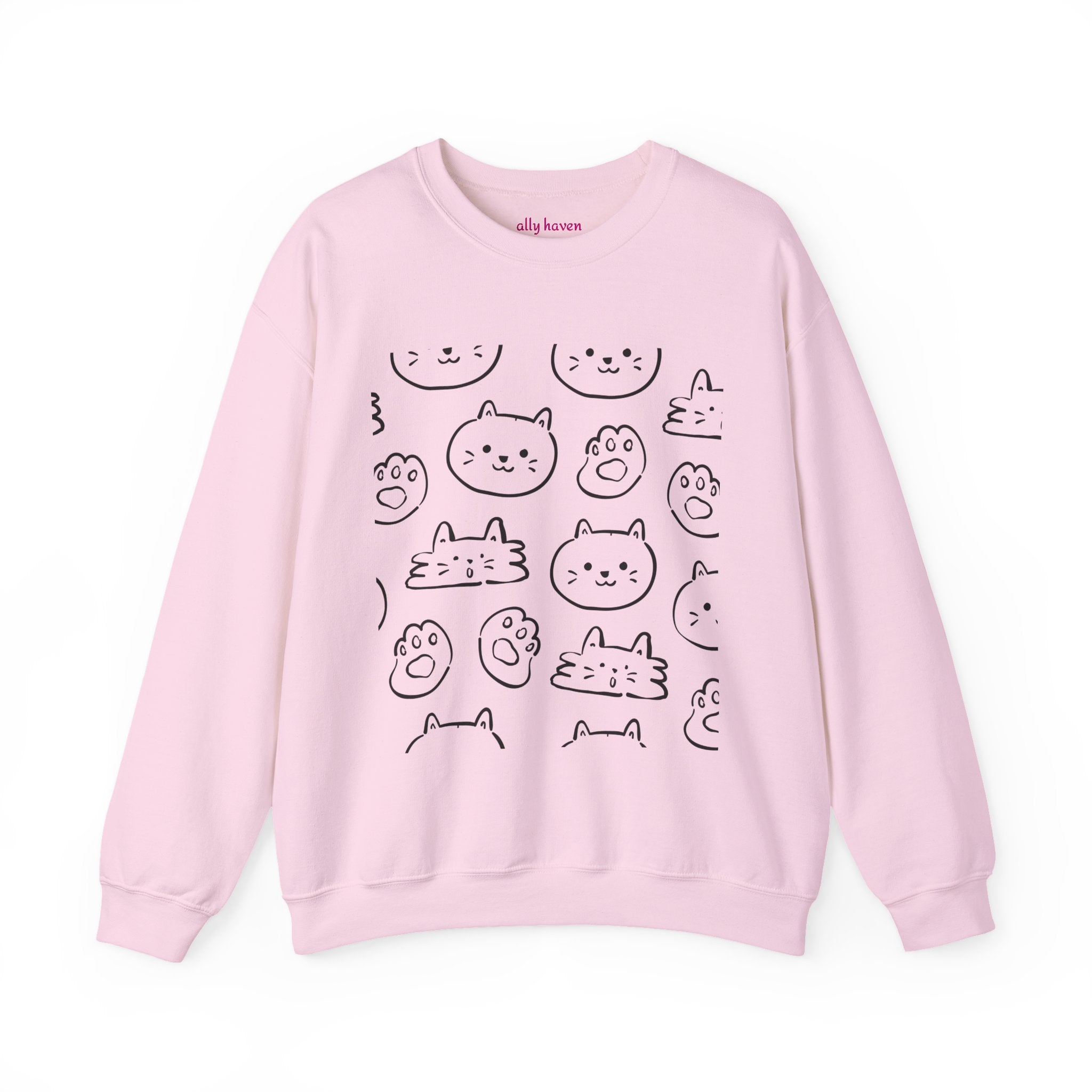 Cozy Cat Grid Crewneck Sweatshirt — 'meow meow meow meow'
