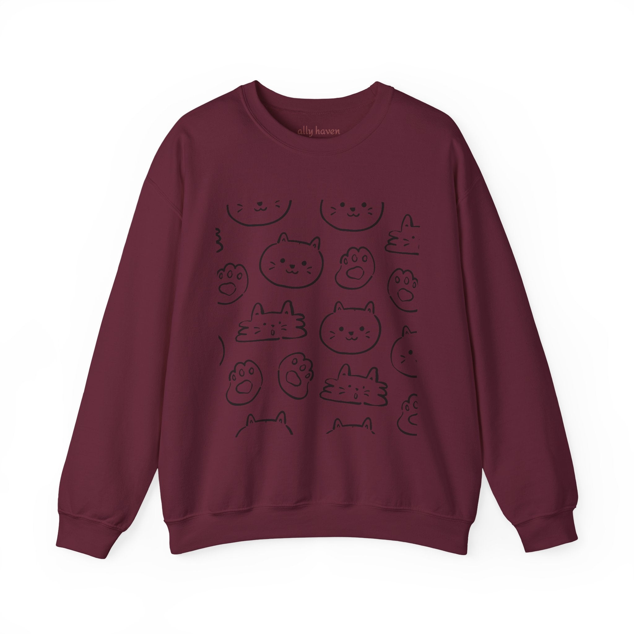 Cozy Cat Grid Crewneck Sweatshirt — 'meow meow meow meow'