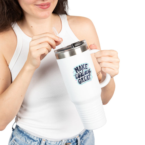 40oz Insulated Travel Mug — "Make Today Great" Double-Wall Tumbler with Handle & Leak‑Proof Lid