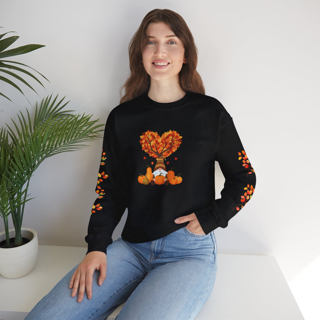 Autumn Heart Pumpkin Sweatshirt — Fall Leaves Crewneck