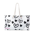 Black & White Heart Weekender Bag — Spacious Rope-Handle Travel Tote