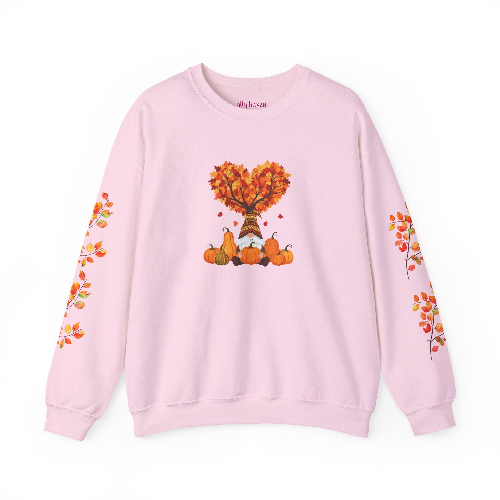 Autumn Heart Pumpkin Sweatshirt — Fall Leaves Crewneck