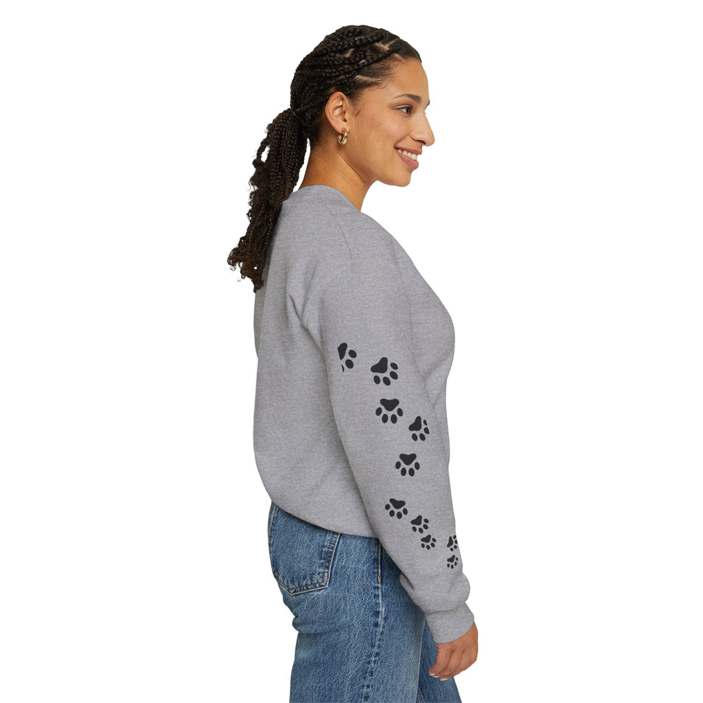 'Paws Cuddly Whisk Play' Crewneck Sweatshirt with Paw‑Print Sleeves