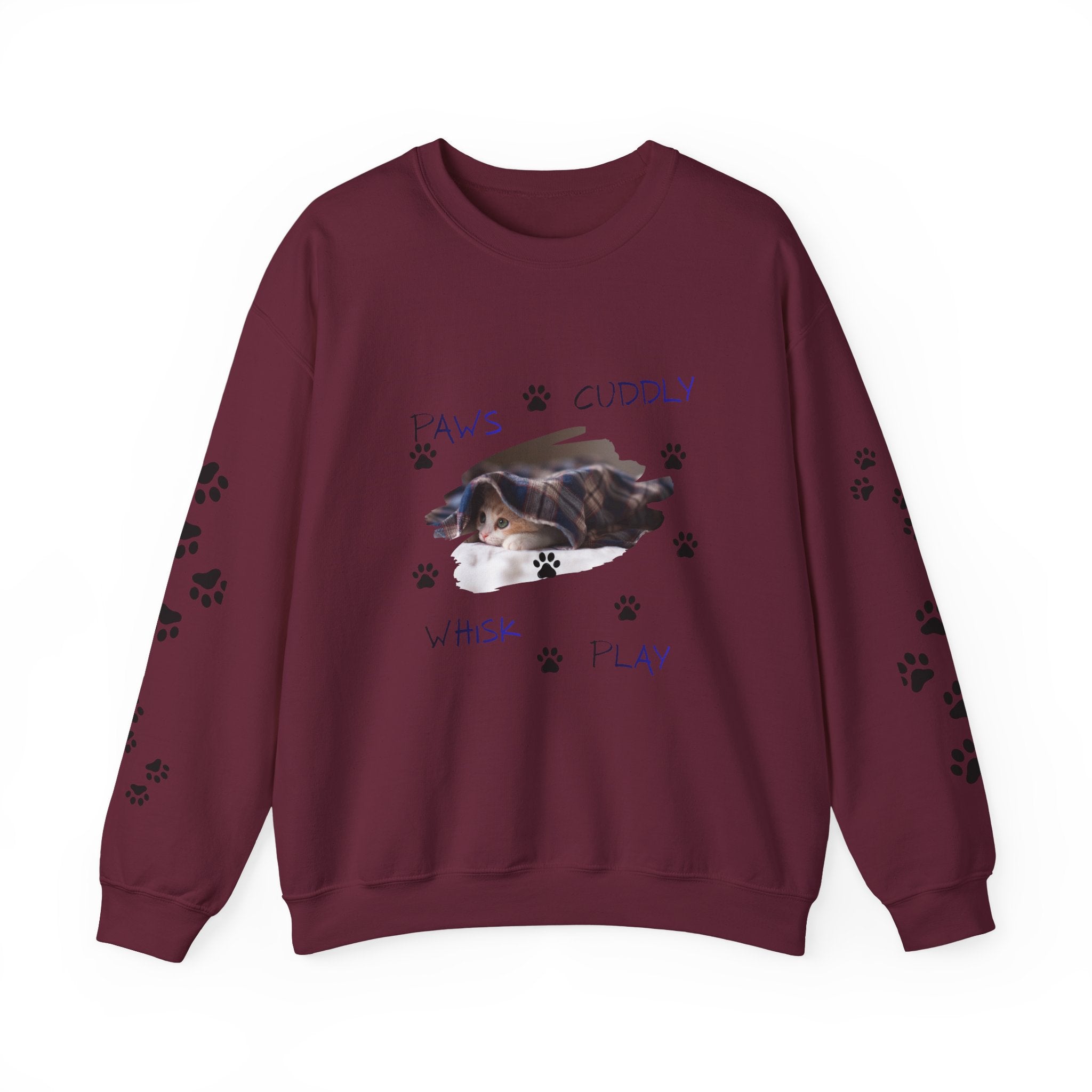 'Paws Cuddly Whisk Play' Crewneck Sweatshirt with Paw‑Print Sleeves