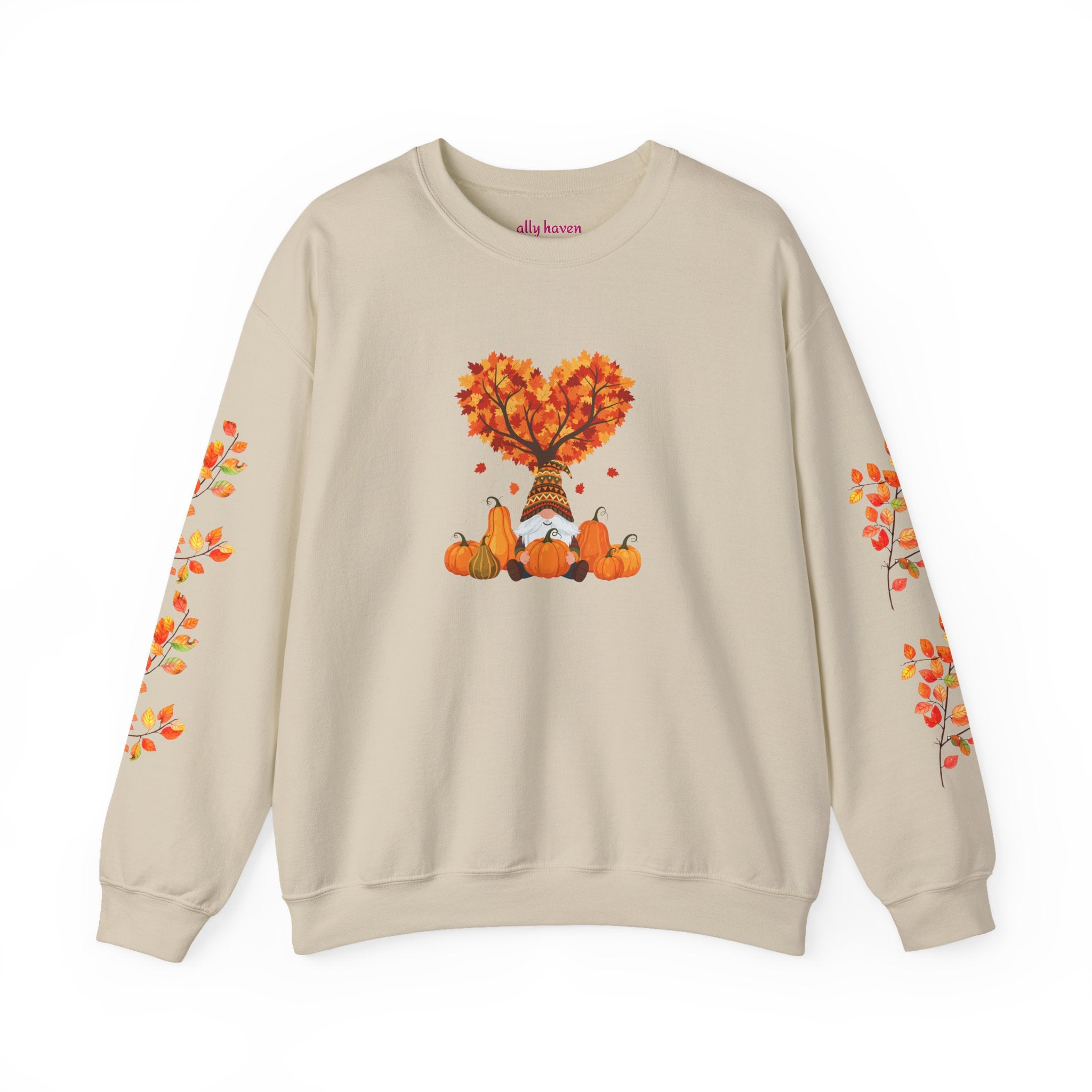 Autumn Heart Pumpkin Sweatshirt — Fall Leaves Crewneck
