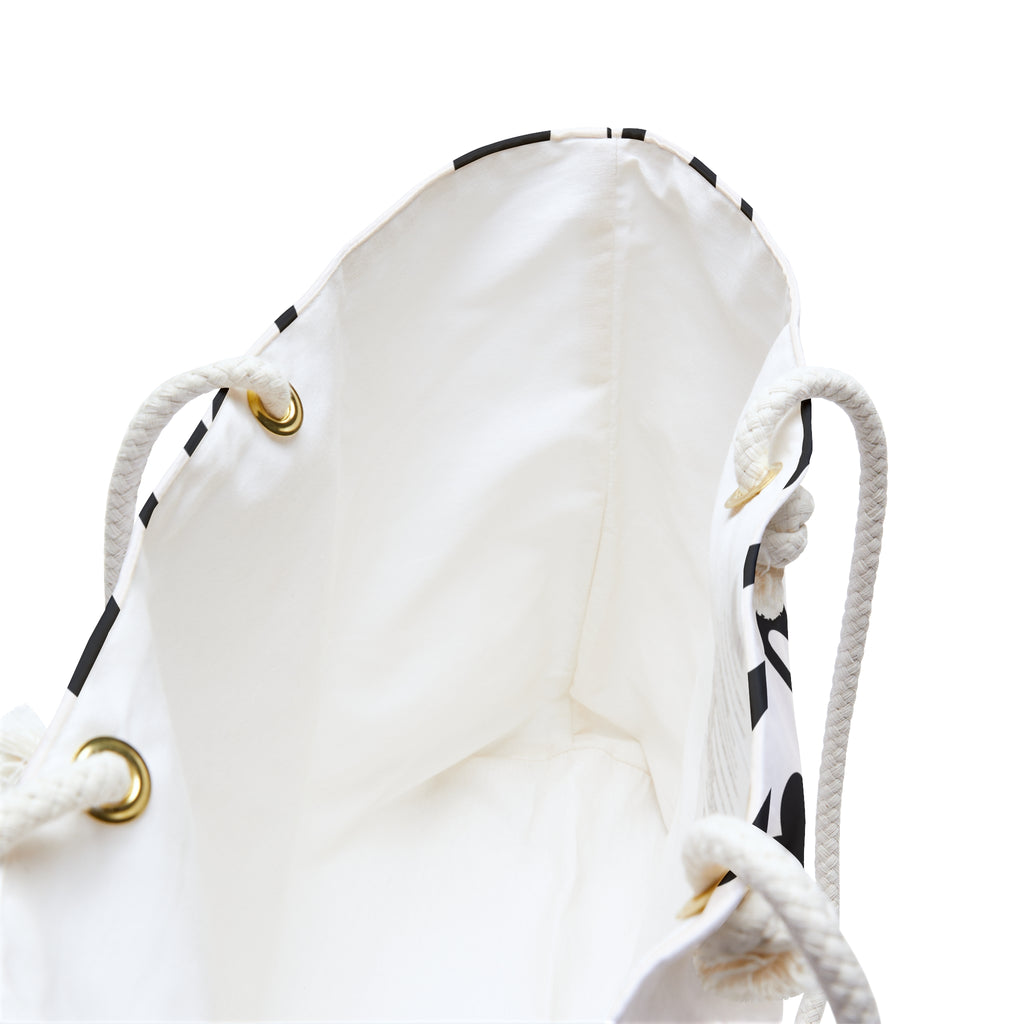 Black & White Heart Weekender Bag — Spacious Rope-Handle Travel Tote