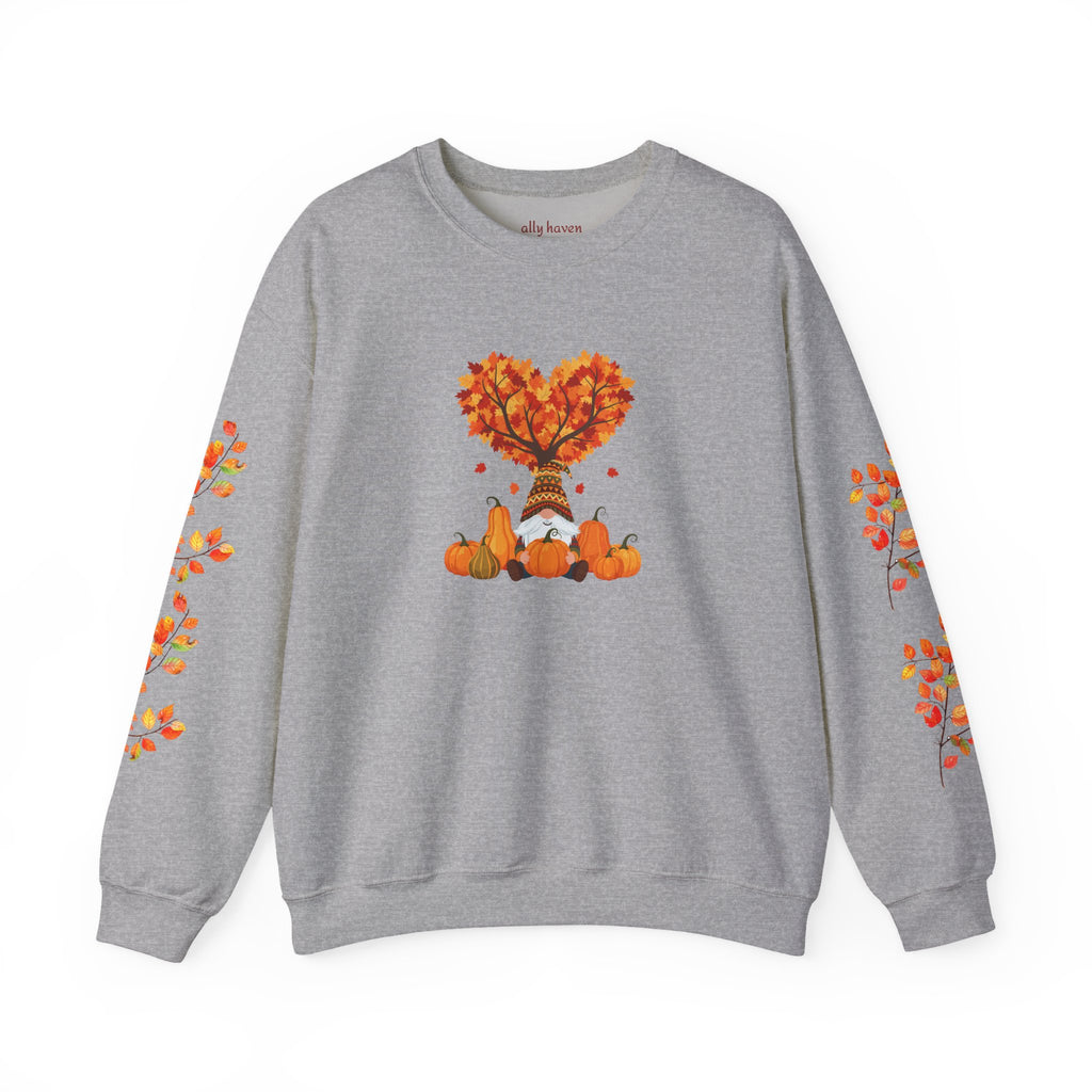 Autumn Heart Pumpkin Sweatshirt — Fall Leaves Crewneck