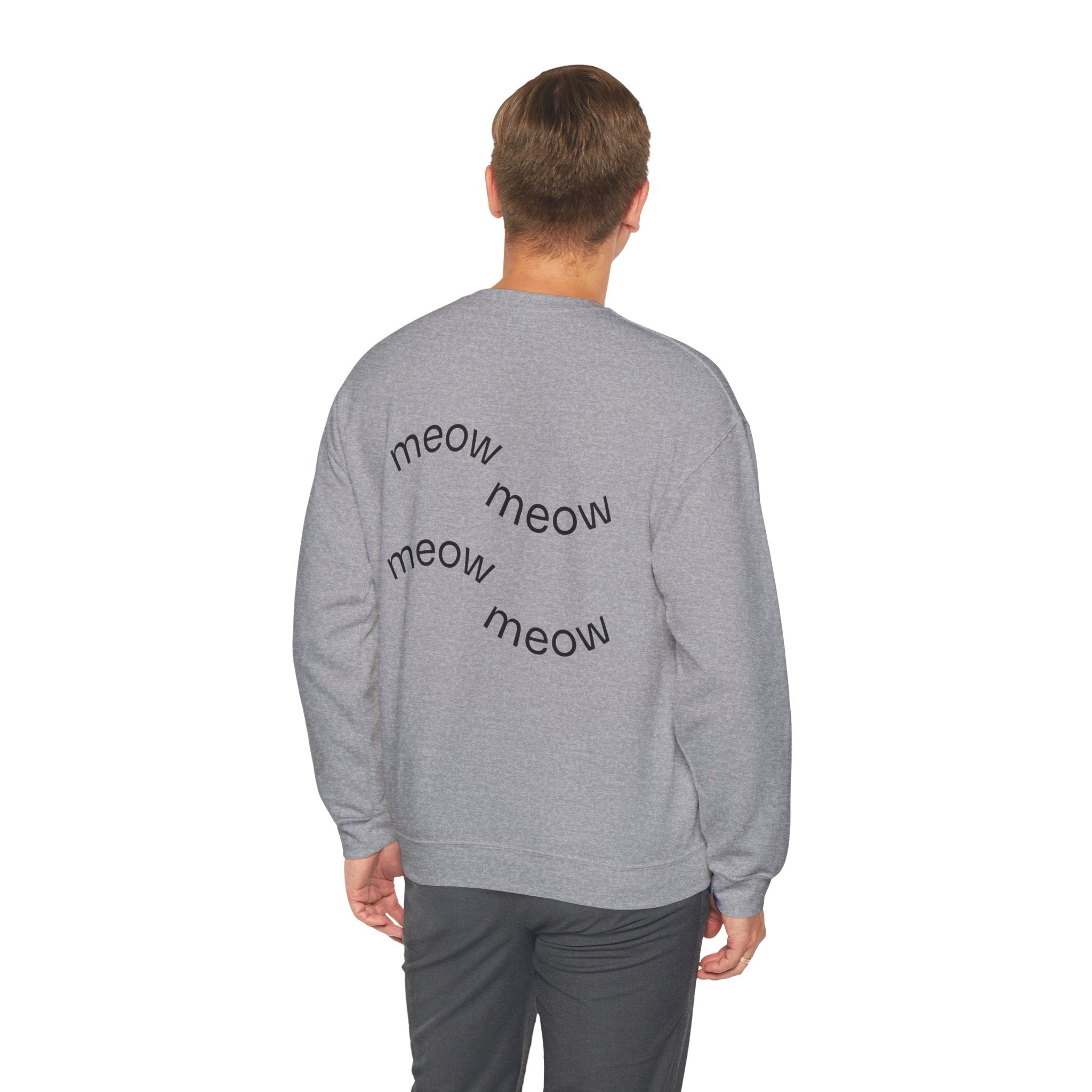 Cozy Cat Grid Crewneck Sweatshirt — 'meow meow meow meow'