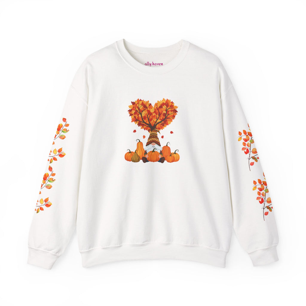 Autumn Heart Pumpkin Sweatshirt — Fall Leaves Crewneck